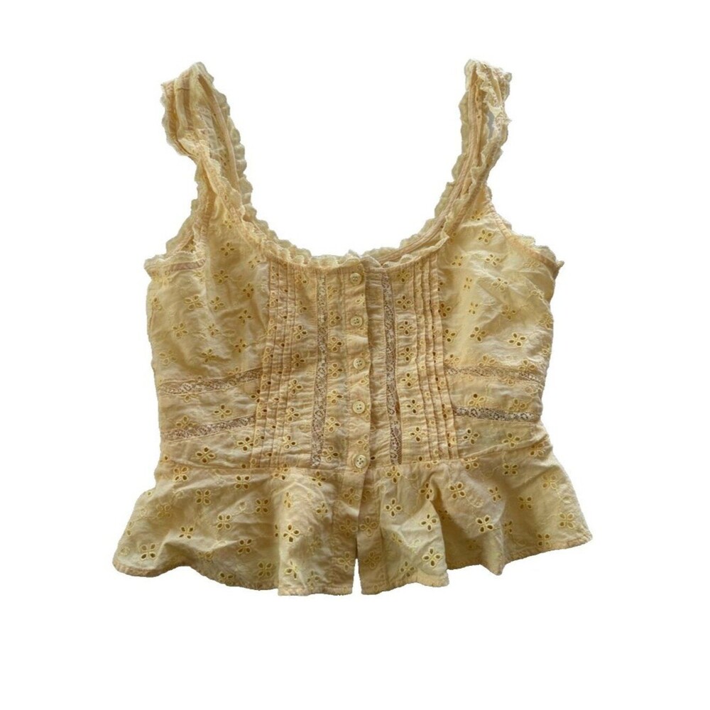 H&M Womens Size 2 Butter Yellow Floral Eyelet Tank Coquette Feminine Boho